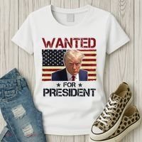 Wanted For President Donald Trump American Flag Women's T-Shirt thumb 3