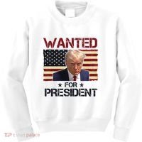 Wanted For President Donald Trump American Flag Kids Sweatshirt thumb 0