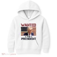 Wanted For President Donald Trump American Flag Kids Hoodie thumb 0