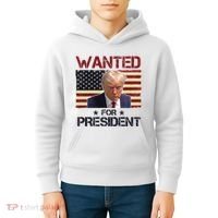 Wanted For President Donald Trump American Flag Kids Hoodie thumb 4