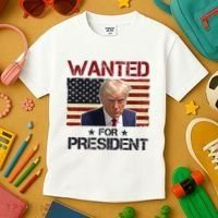 Wanted For President Donald Trump American Flag Kids T-Shirt thumb 3