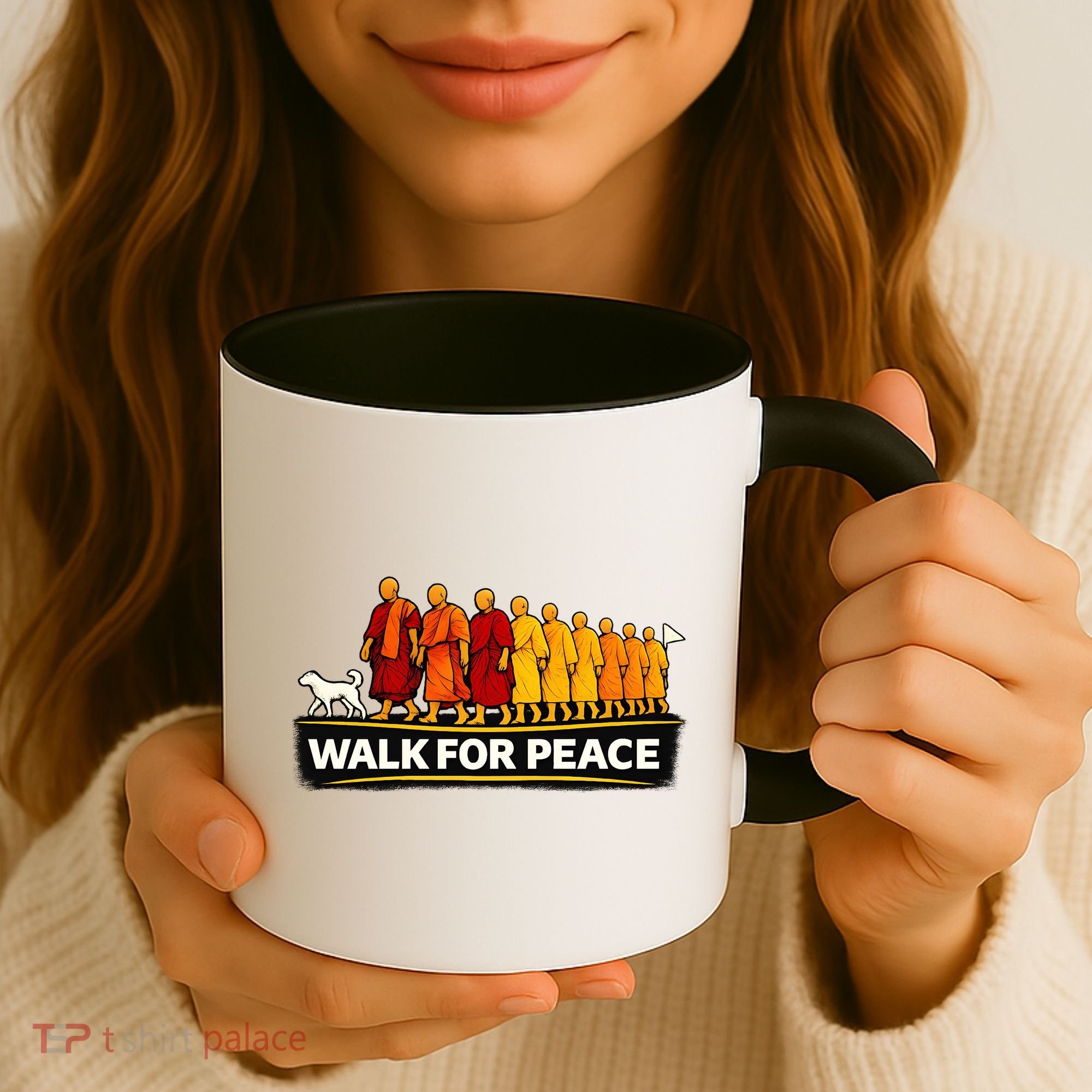 Walk For Peace Walking Monks Minimalist  Coffee Mug
