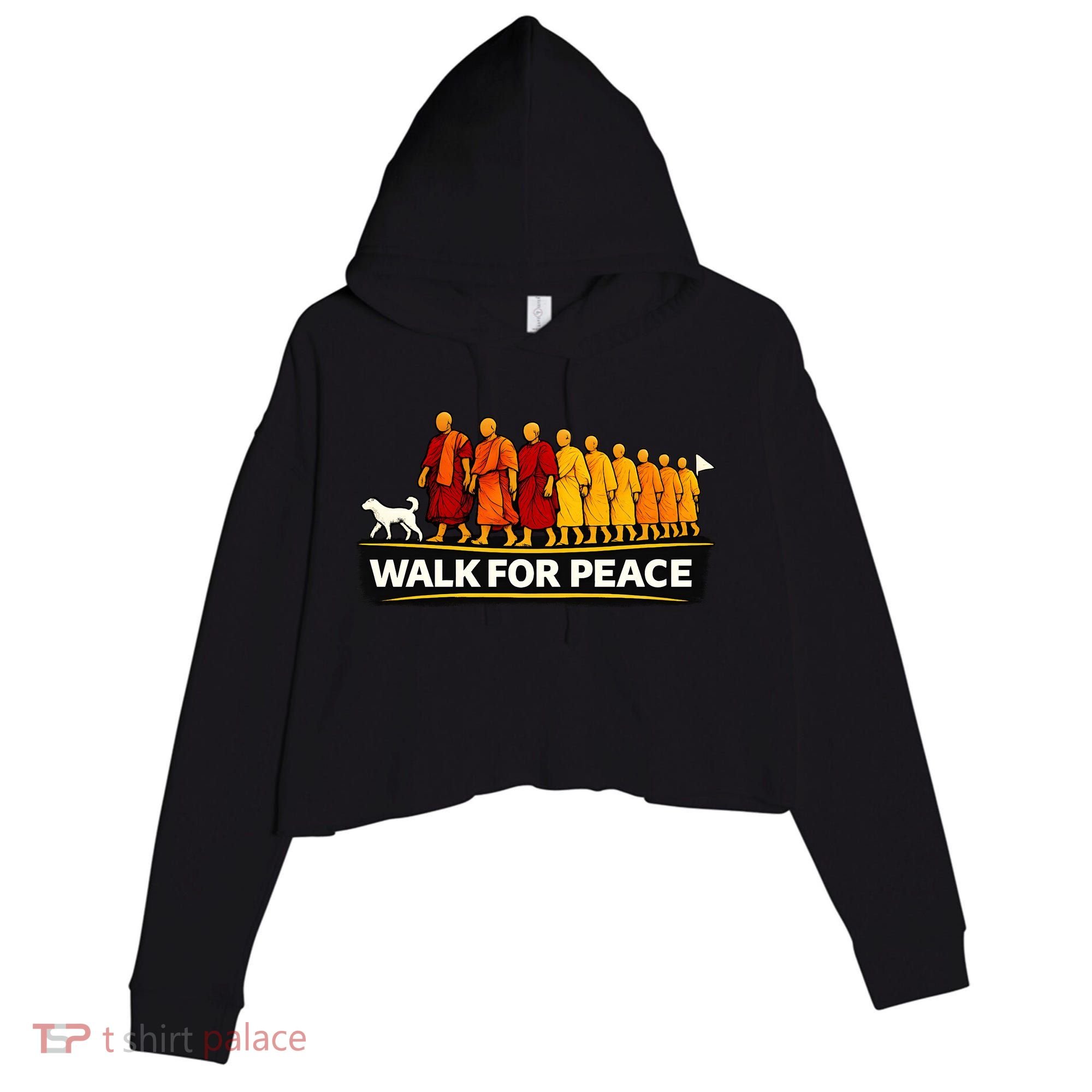 Walk For Peace Walking Monks Minimalist  Crop Fleece Hoodie