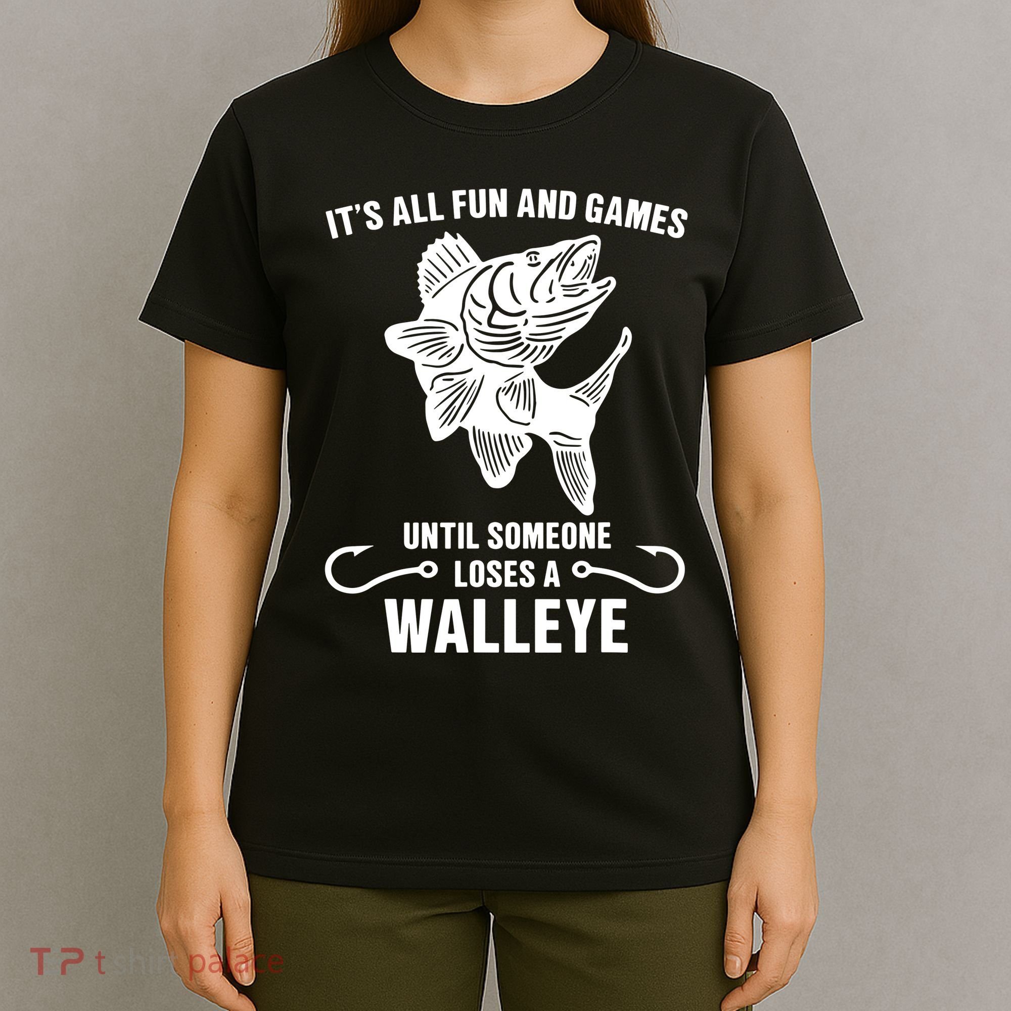 Walleye Fishing Pine Forest Treeline Fisherman Gift T-Shirt