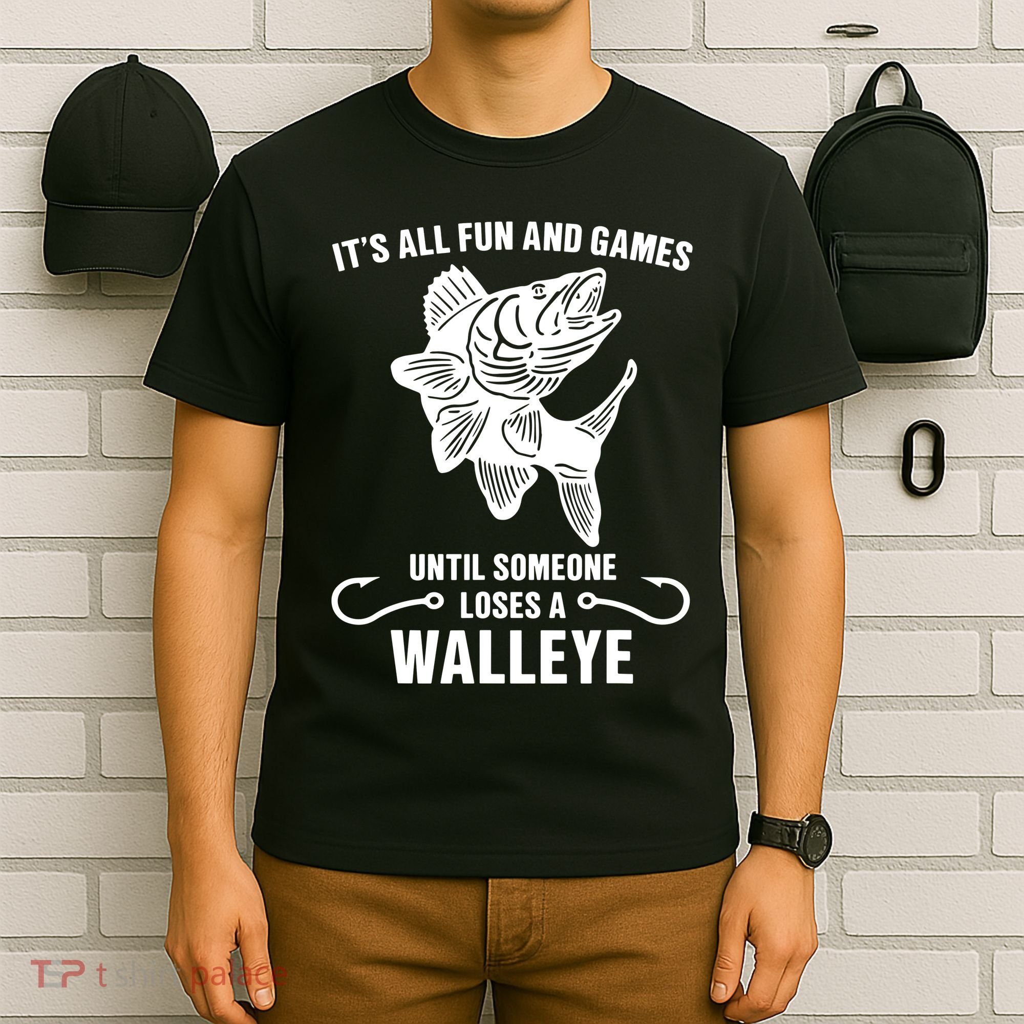 Walleye Fishing Pine Forest Treeline Fisherman Gift T-Shirt