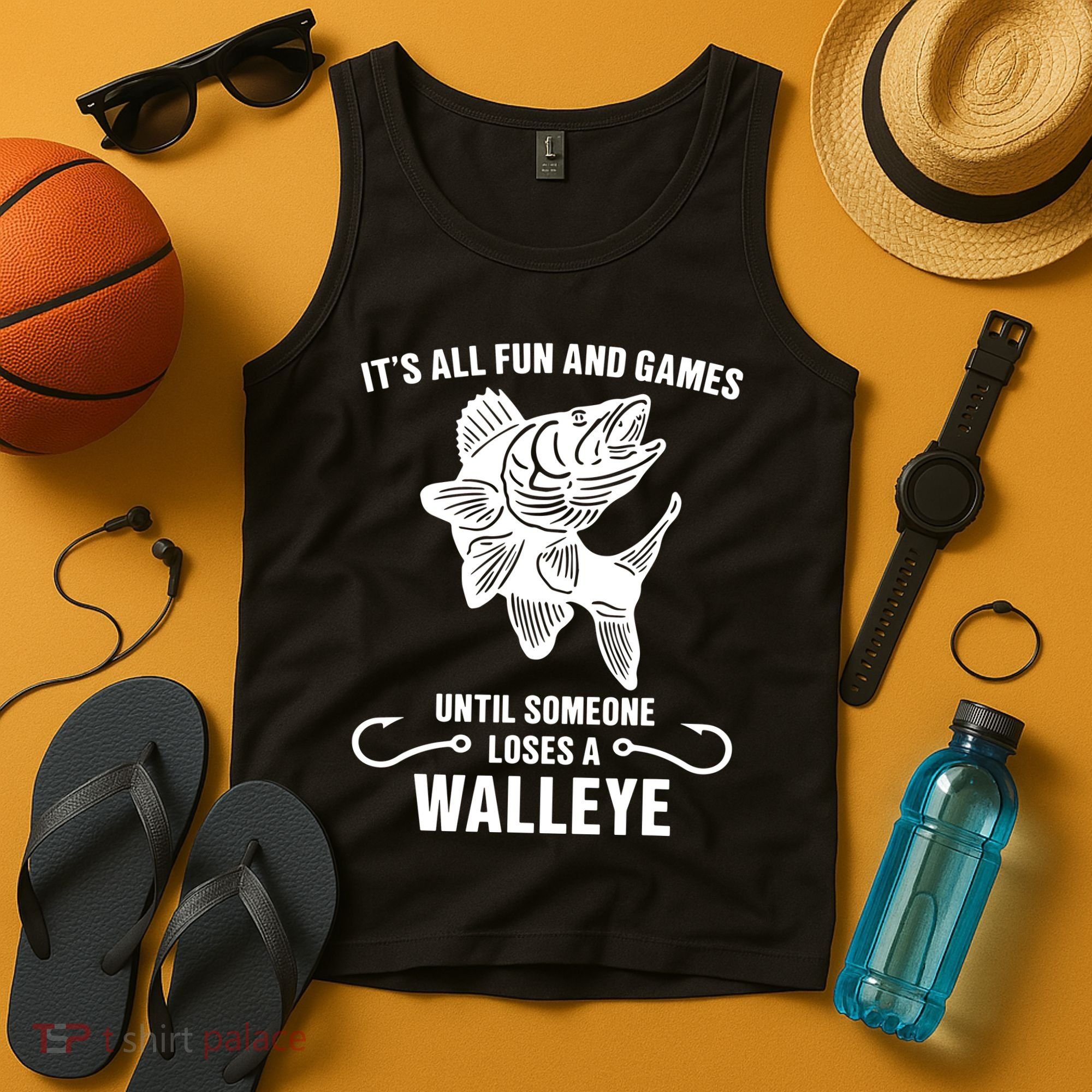 Walleye Fishing Pine Forest Treeline Fisherman Gift Tank Top