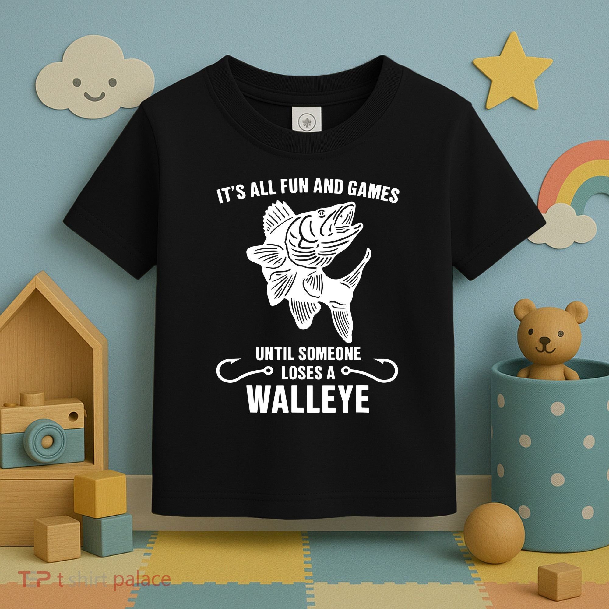 Walleye Fishing Pine Forest Treeline Fisherman Gift Toddler T-Shirt