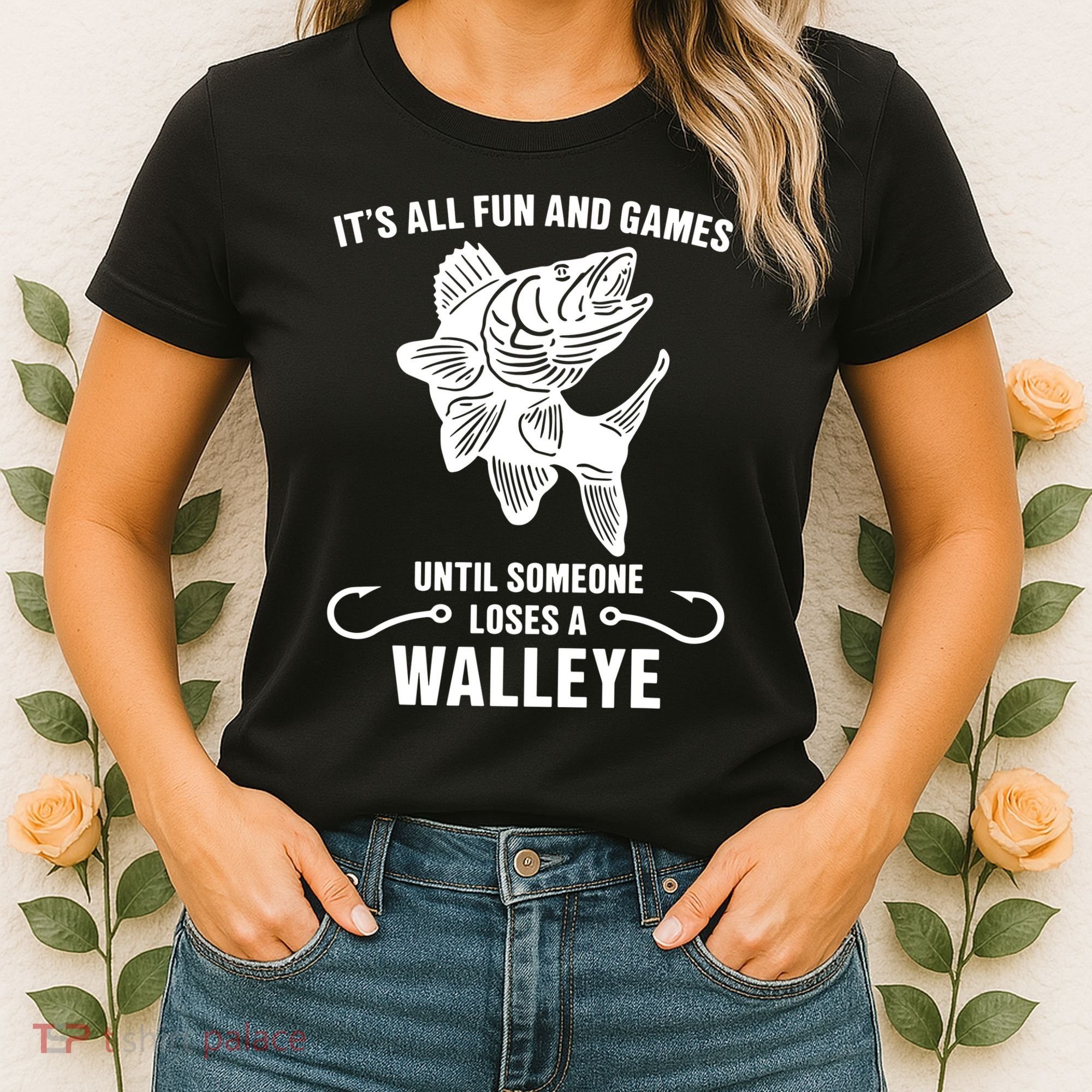 Walleye Fishing Pine Forest Treeline Fisherman Gift Women's T-Shirt