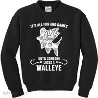 Walleye Fishing Pine Forest Treeline Fisherman Gift Kids Sweatshirt thumb 0