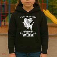 Walleye Fishing Pine Forest Treeline Fisherman Gift Kids Hoodie thumb 3