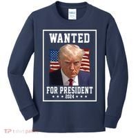 Wanted For President 2024 USA Donald Trump Kids Long Sleeve Shirt thumb 0