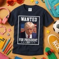 Wanted For President 2024 USA Donald Trump Kids T-Shirt thumb 3