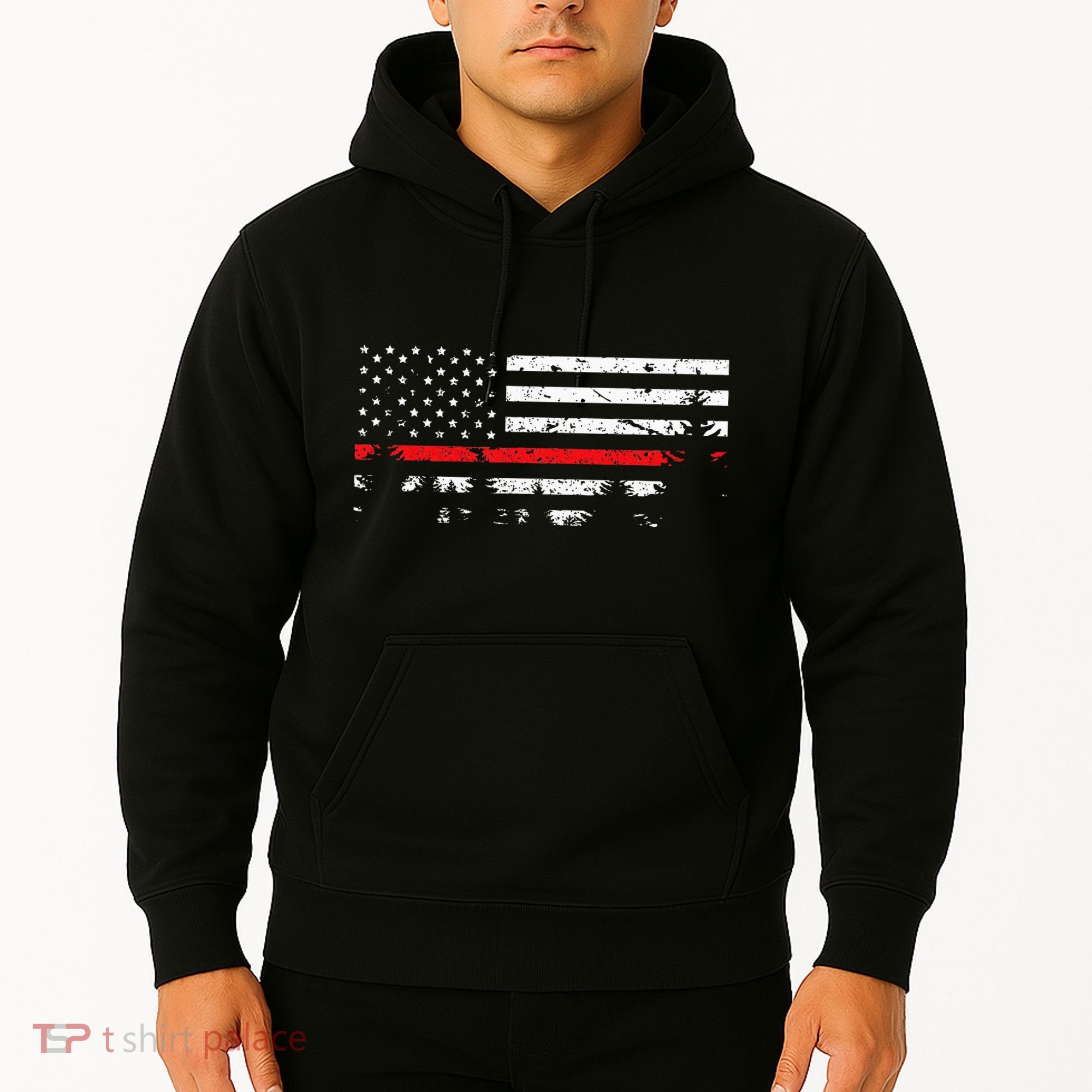 Wildland Firefighter Red Line American Flag Hoodie