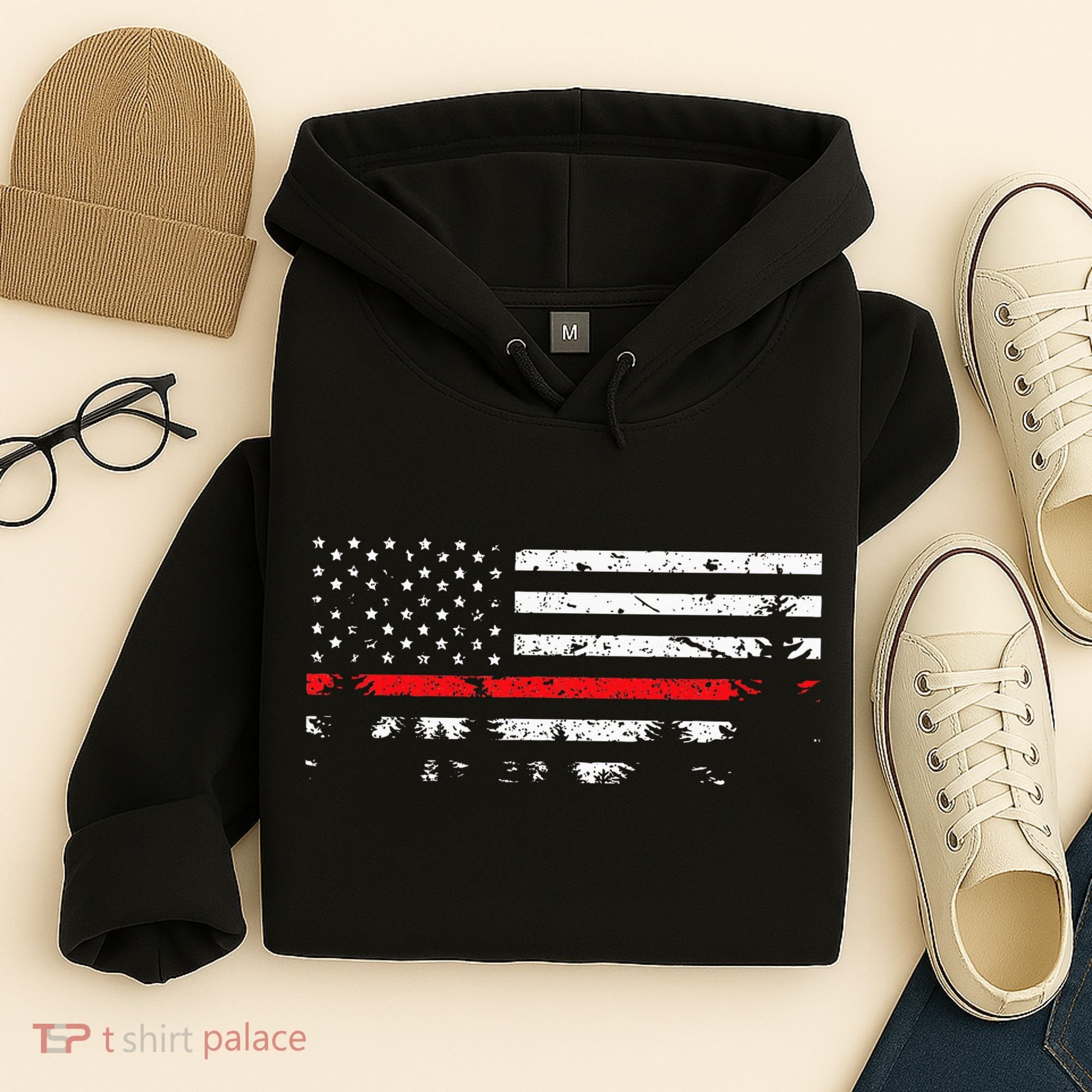 Wildland Firefighter Red Line American Flag Hoodie