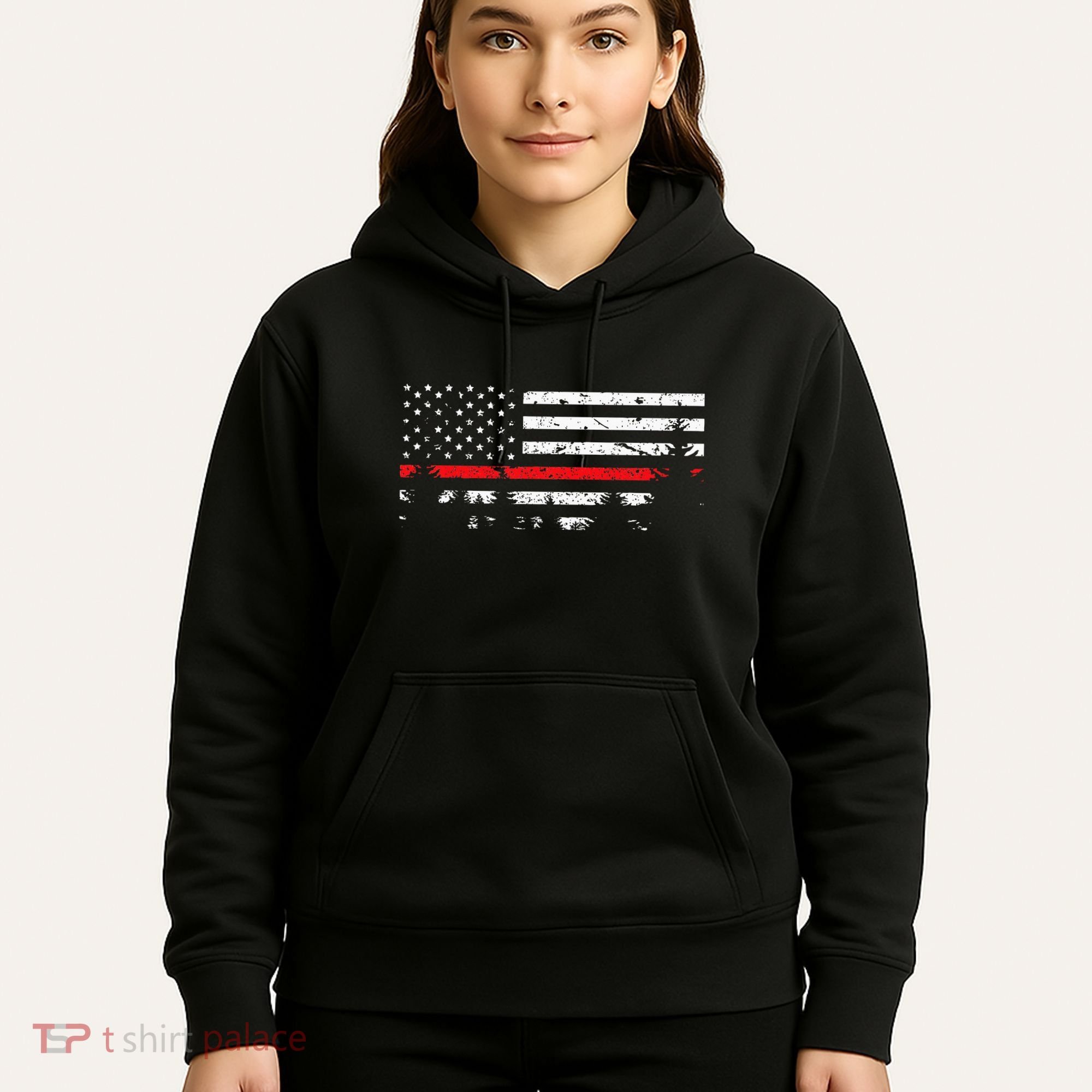 Wildland Firefighter Red Line American Flag Hoodie