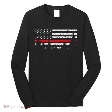 Wildland Firefighter Red Line American Flag Long Sleeve Shirt
