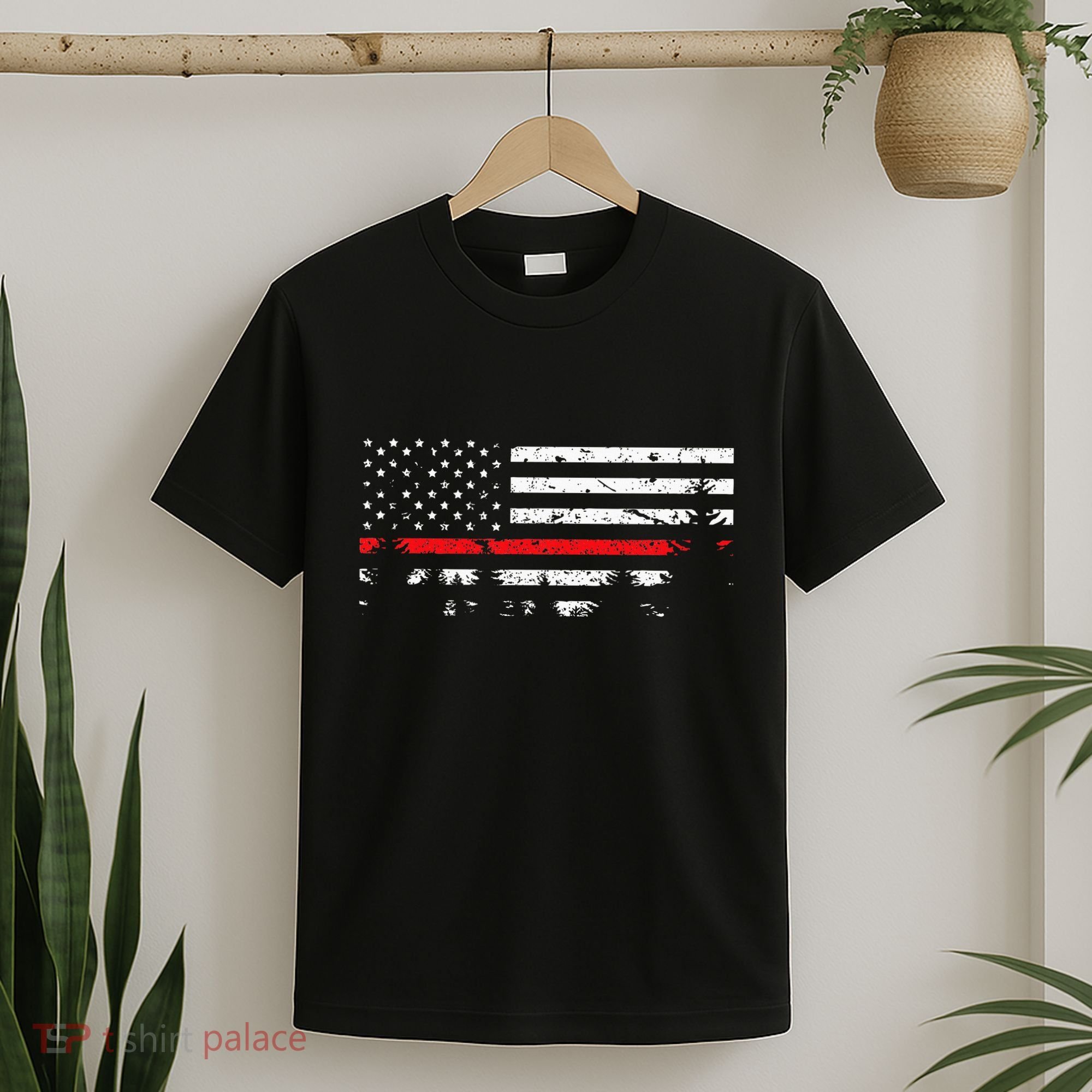 Wildland Firefighter Red Line American Flag T-Shirt
