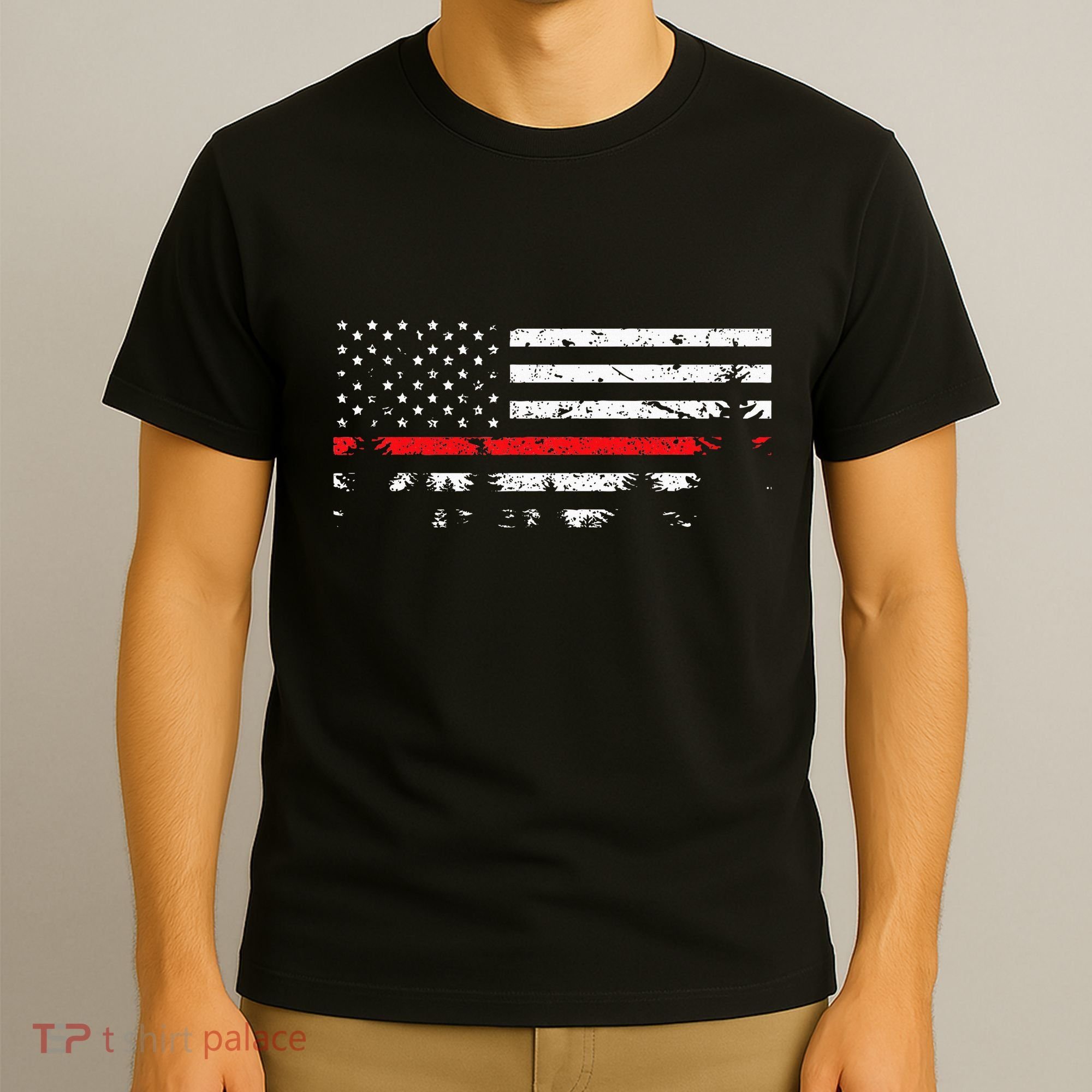 Wildland Firefighter Red Line American Flag T-Shirt