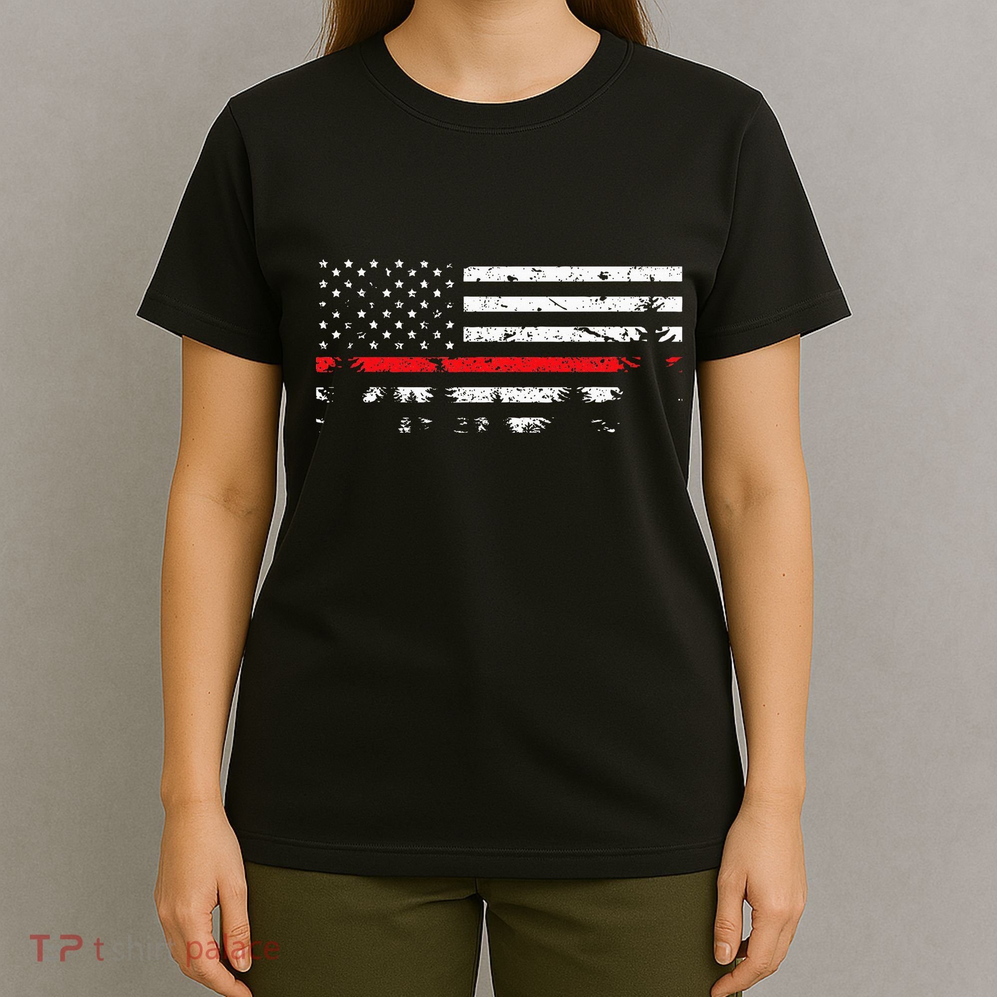 Wildland Firefighter Red Line American Flag T-Shirt