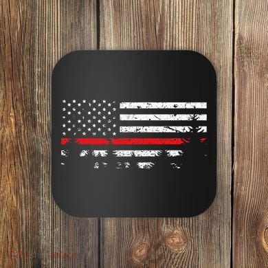 Wildland Firefighter Red Line American Flag Coaster