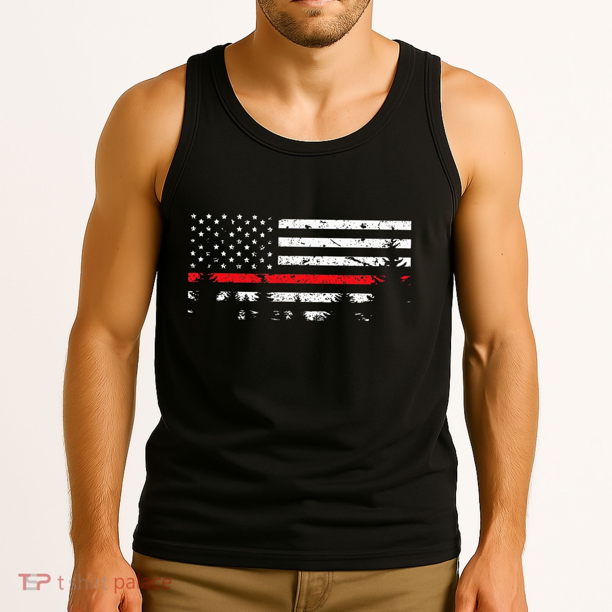 Wildland Firefighter Red Line American Flag Tank Top