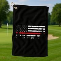 Wildland Firefighter Red Line American Flag Golf Towel thumb 1