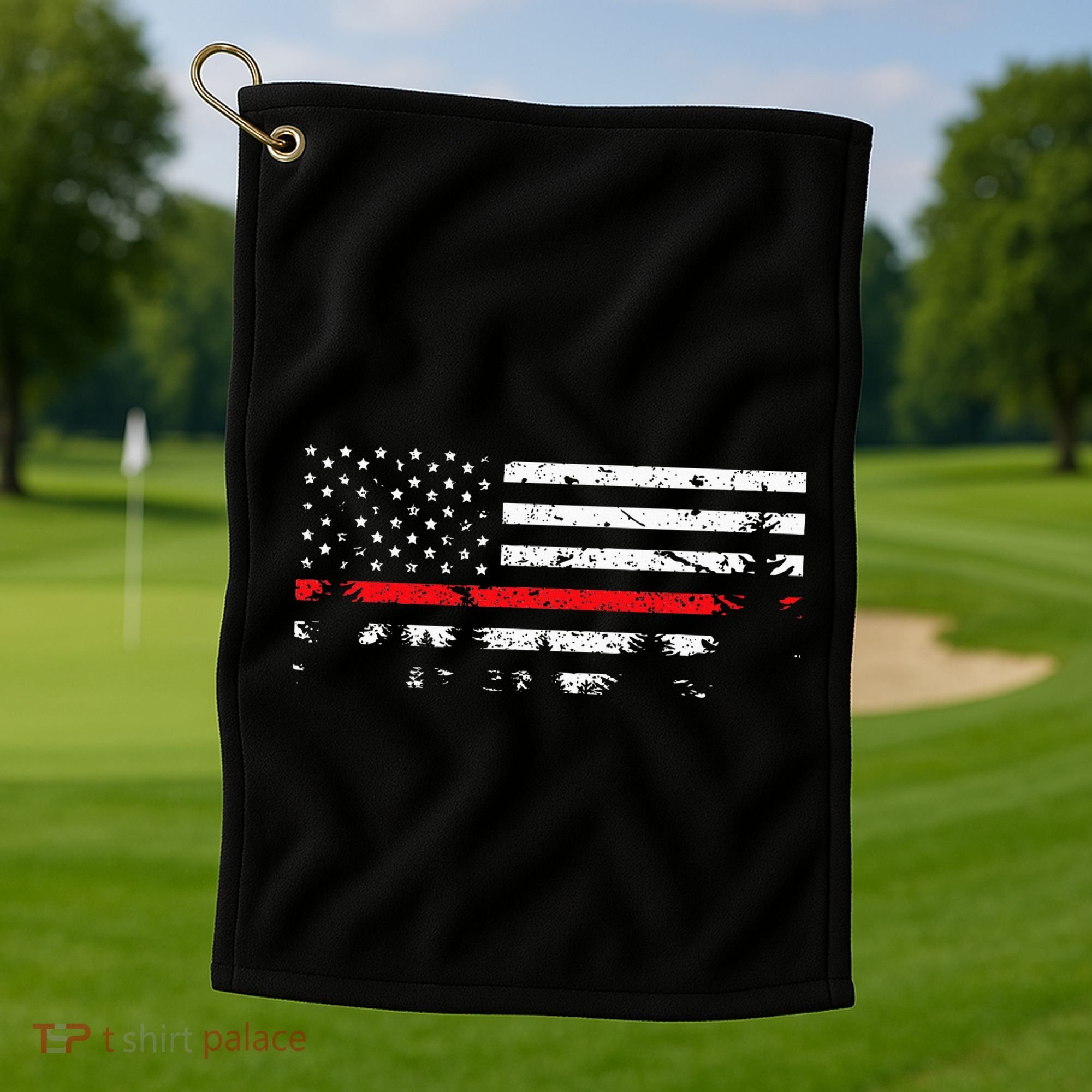 Wildland Firefighter Red Line American Flag Golf Towel