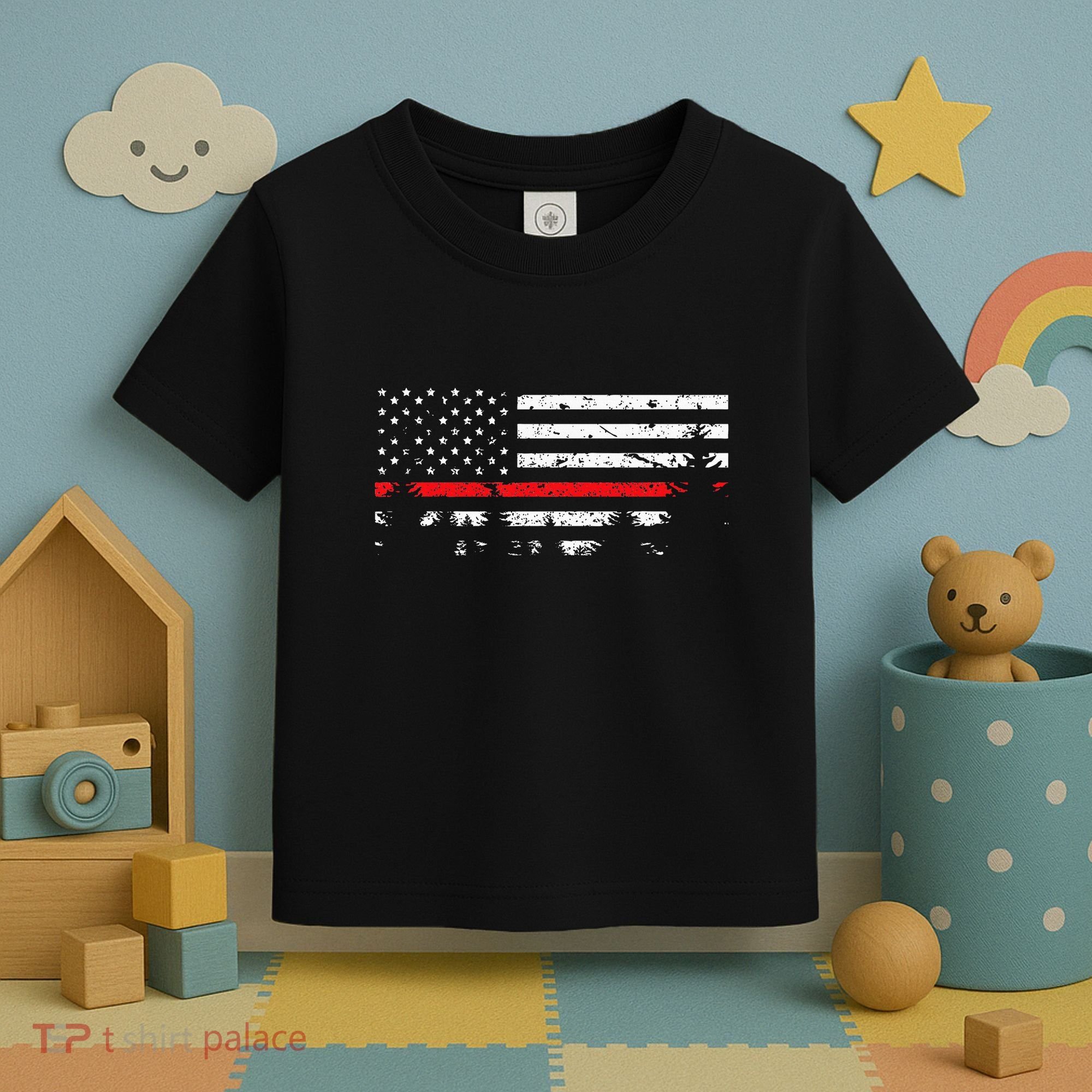 Wildland Firefighter Red Line American Flag Toddler T-Shirt