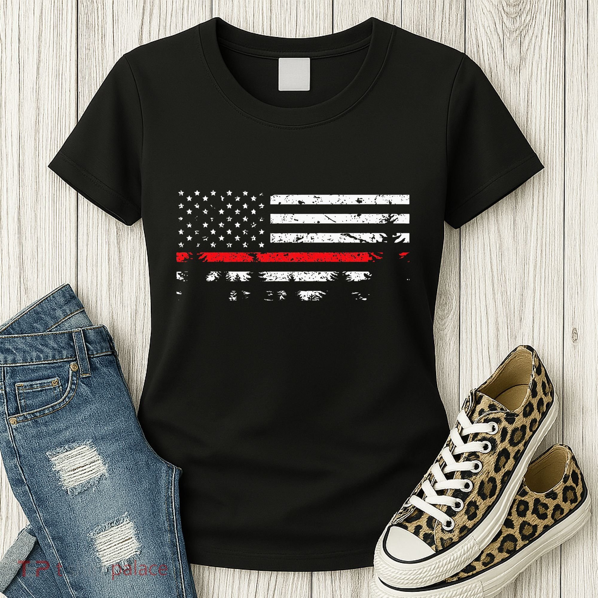 Wildland Firefighter Red Line American Flag Women's T-Shirt