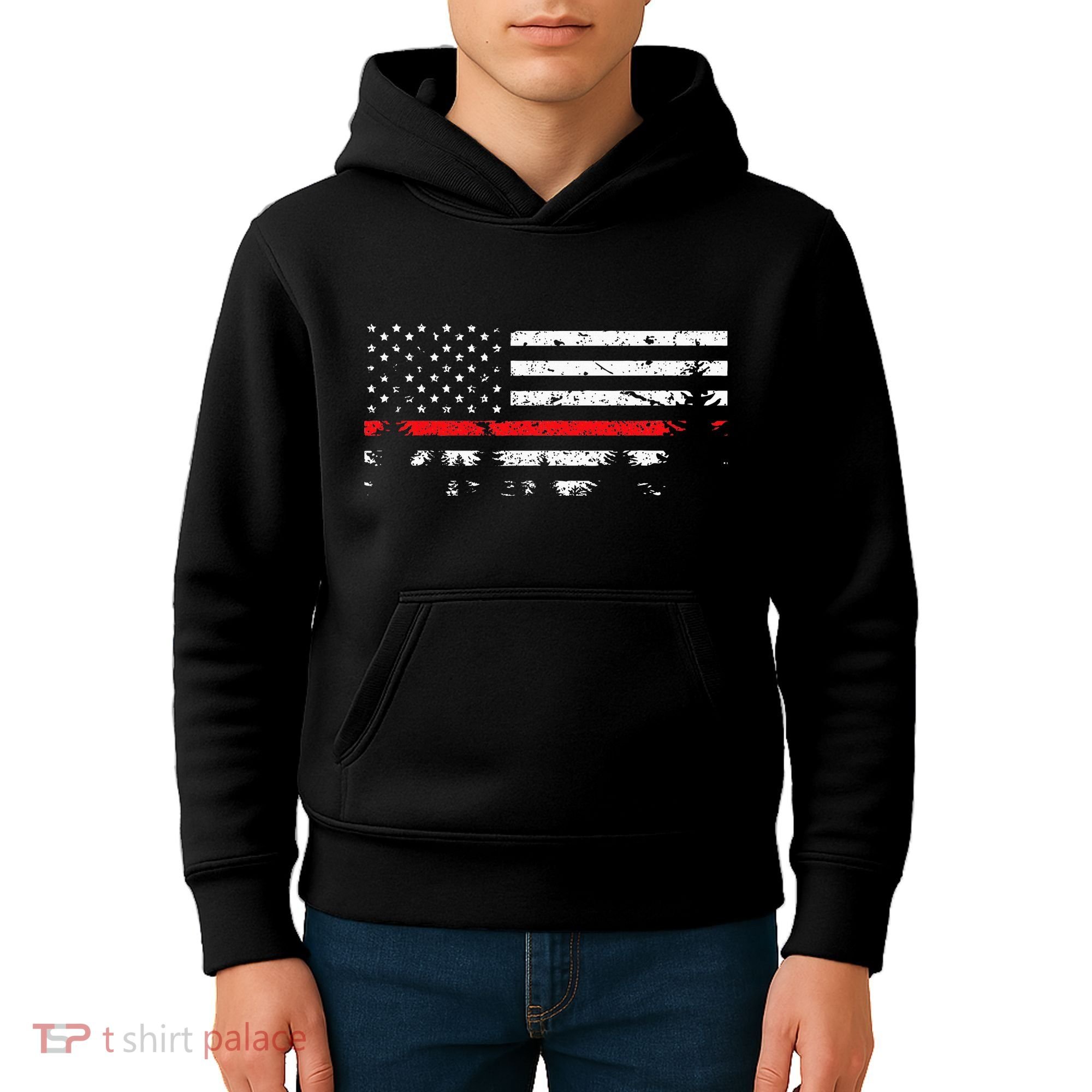 Wildland Firefighter Red Line American Flag Kids Hoodie