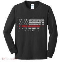 Wildland Firefighter Red Line American Flag Kids Long Sleeve Shirt thumb 0