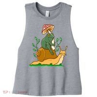 Whimsical Frog Riding Snail With Mushroom Women's Racerback Cropped Tank thumb 0