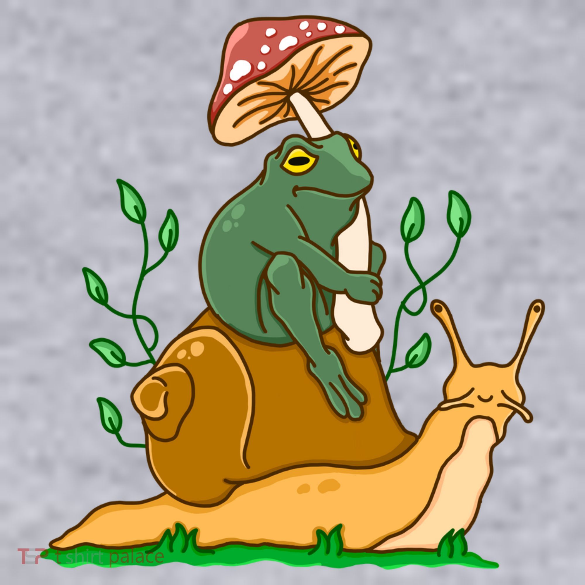 Whimsical Frog Riding Snail With Mushroom Women's Racerback Cropped Tank