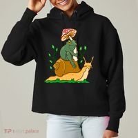Whimsical Frog Riding Snail With Mushroom Ladies Heavyweight Boxy Pullover Hoodie thumb 0