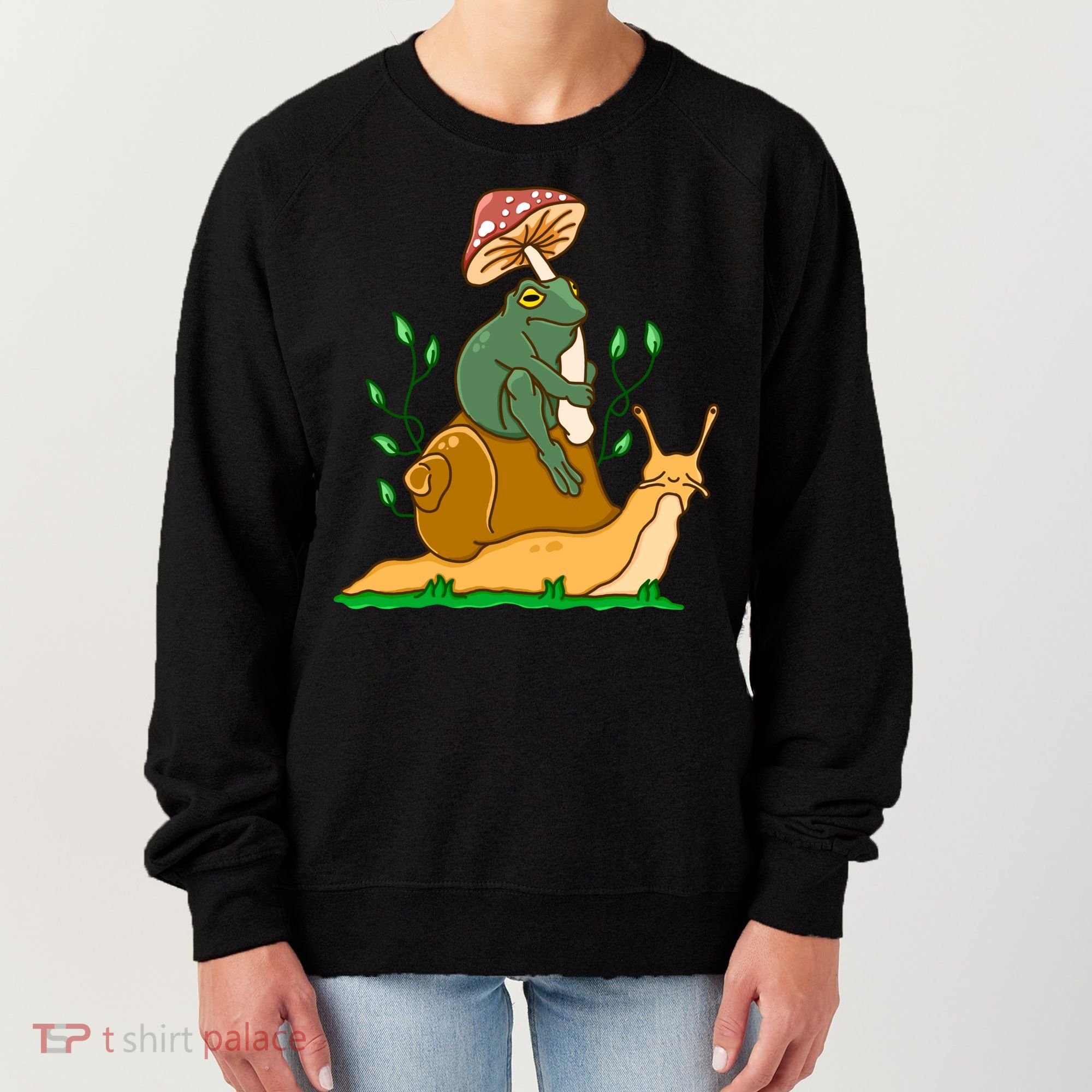Whimsical Frog Riding Snail With Mushroom Women's Sweatshirt