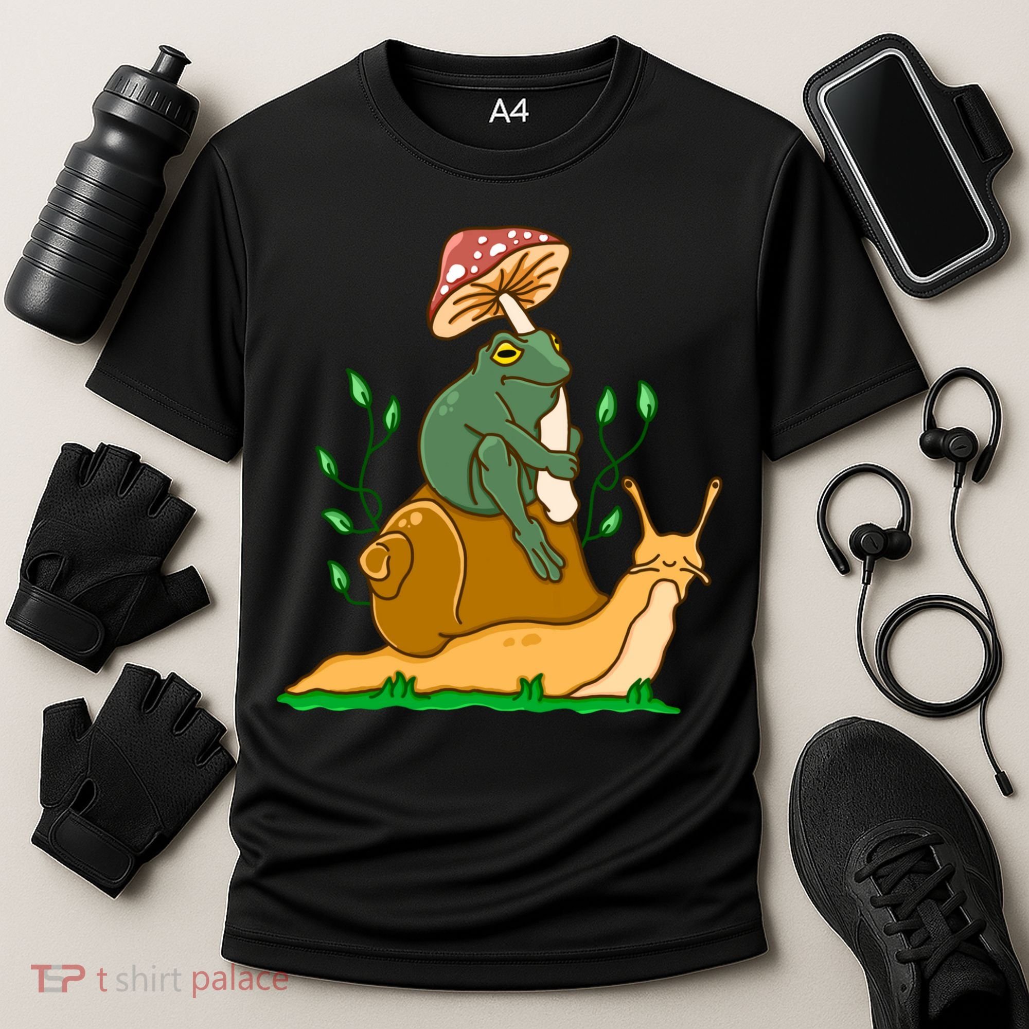Whimsical Frog Riding Snail With Mushroom Cooling Performance Crew T-Shirt