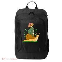 Whimsical Frog Riding Snail With Mushroom City Backpack thumb 0