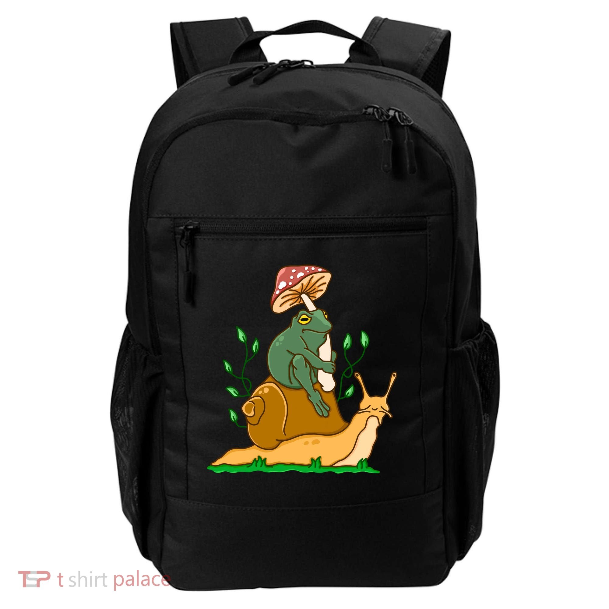 Whimsical Frog Riding Snail With Mushroom Backpack