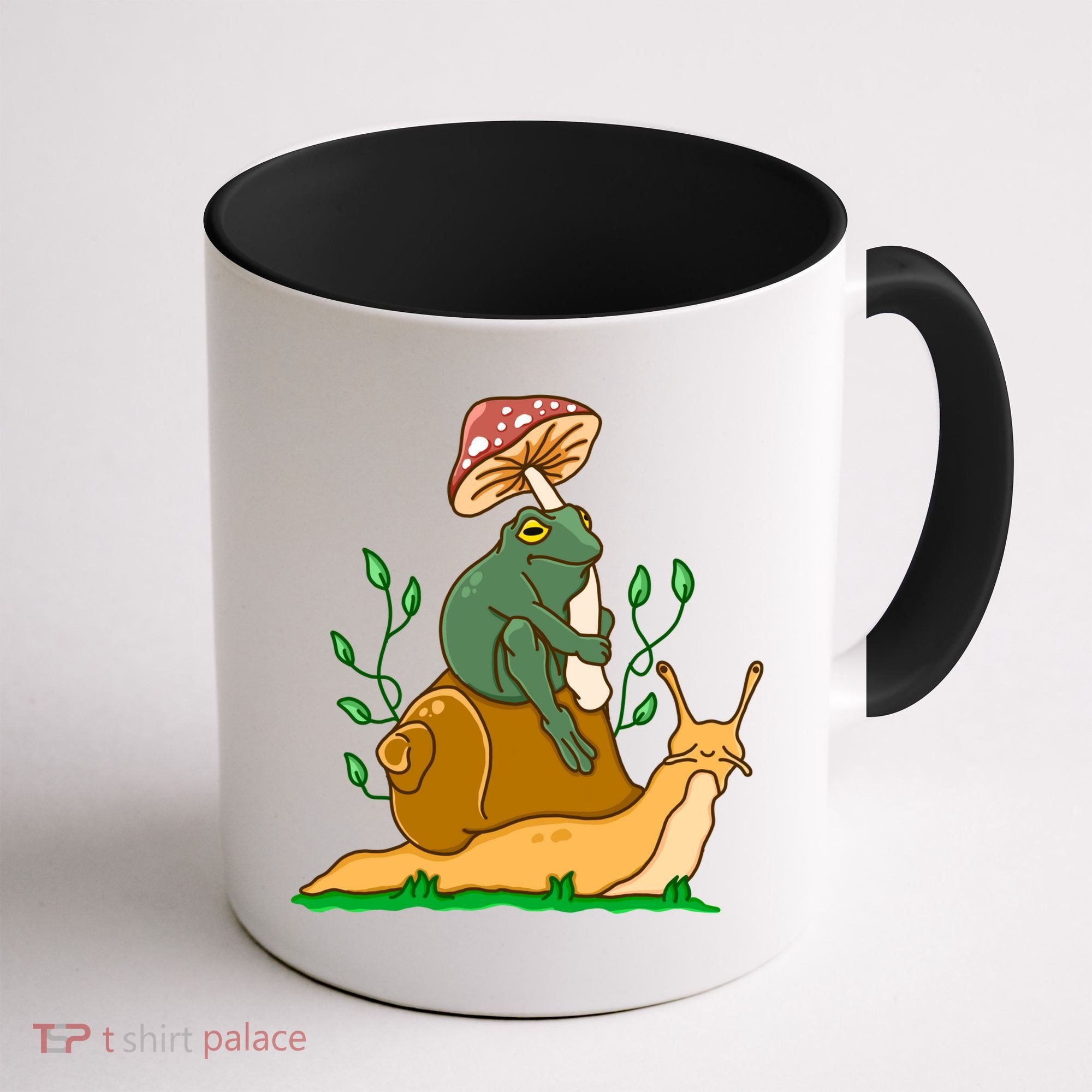 Whimsical Frog Riding Snail With Mushroom Coffee Mug