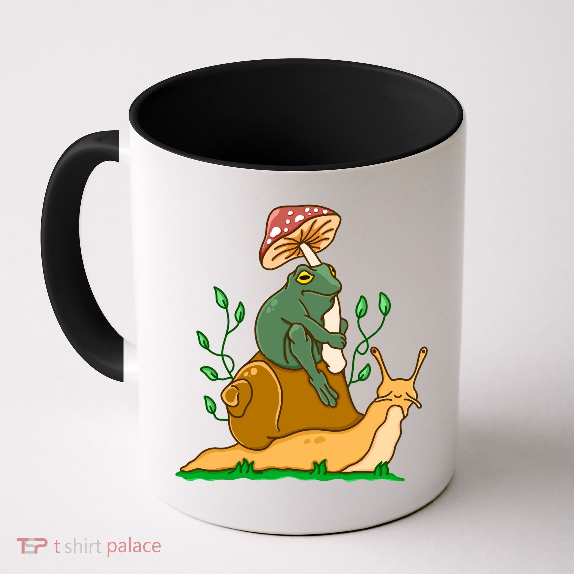 Whimsical Frog Riding Snail With Mushroom Coffee Mug