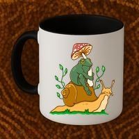 Whimsical Frog Riding Snail With Mushroom Coffee Mug thumb 2