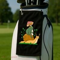 Whimsical Frog Riding Snail With Mushroom Golf Towel thumb 2