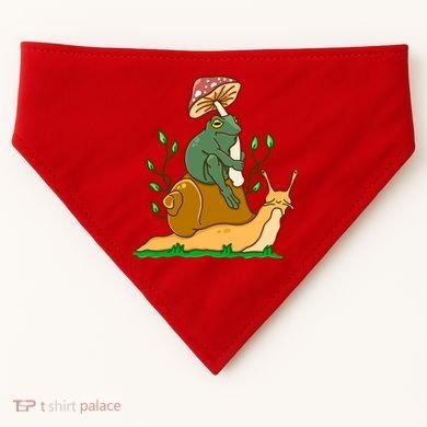 Whimsical Frog Riding Snail With Mushroom USA-Made Doggie Bandana
