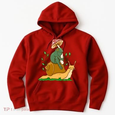 Whimsical Frog Riding Snail With Mushroom Hoodie