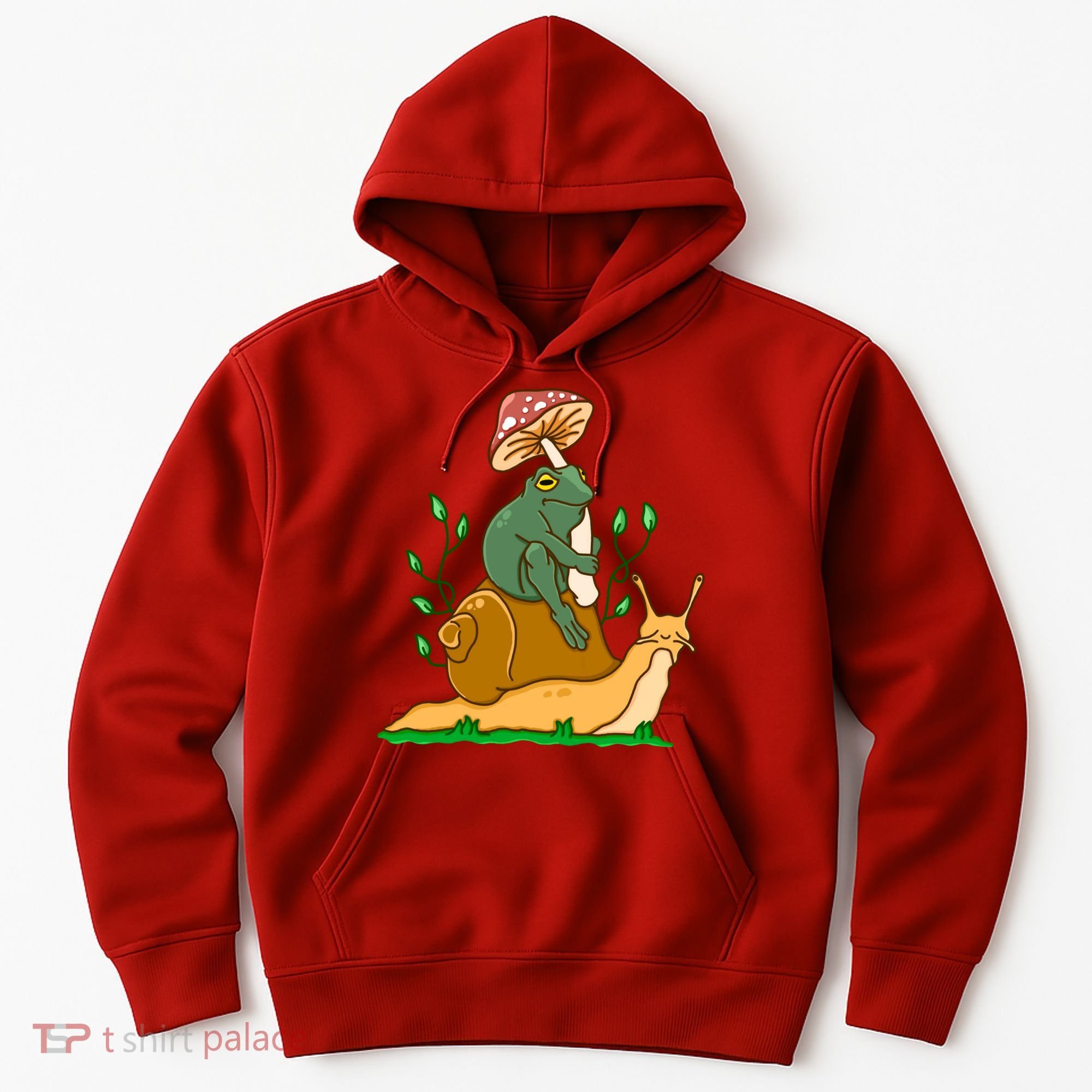 Whimsical Frog Riding Snail With Mushroom Hoodie