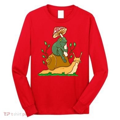 Whimsical Frog Riding Snail With Mushroom Long Sleeve Shirt