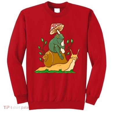 Whimsical Frog Riding Snail With Mushroom Sweatshirt
