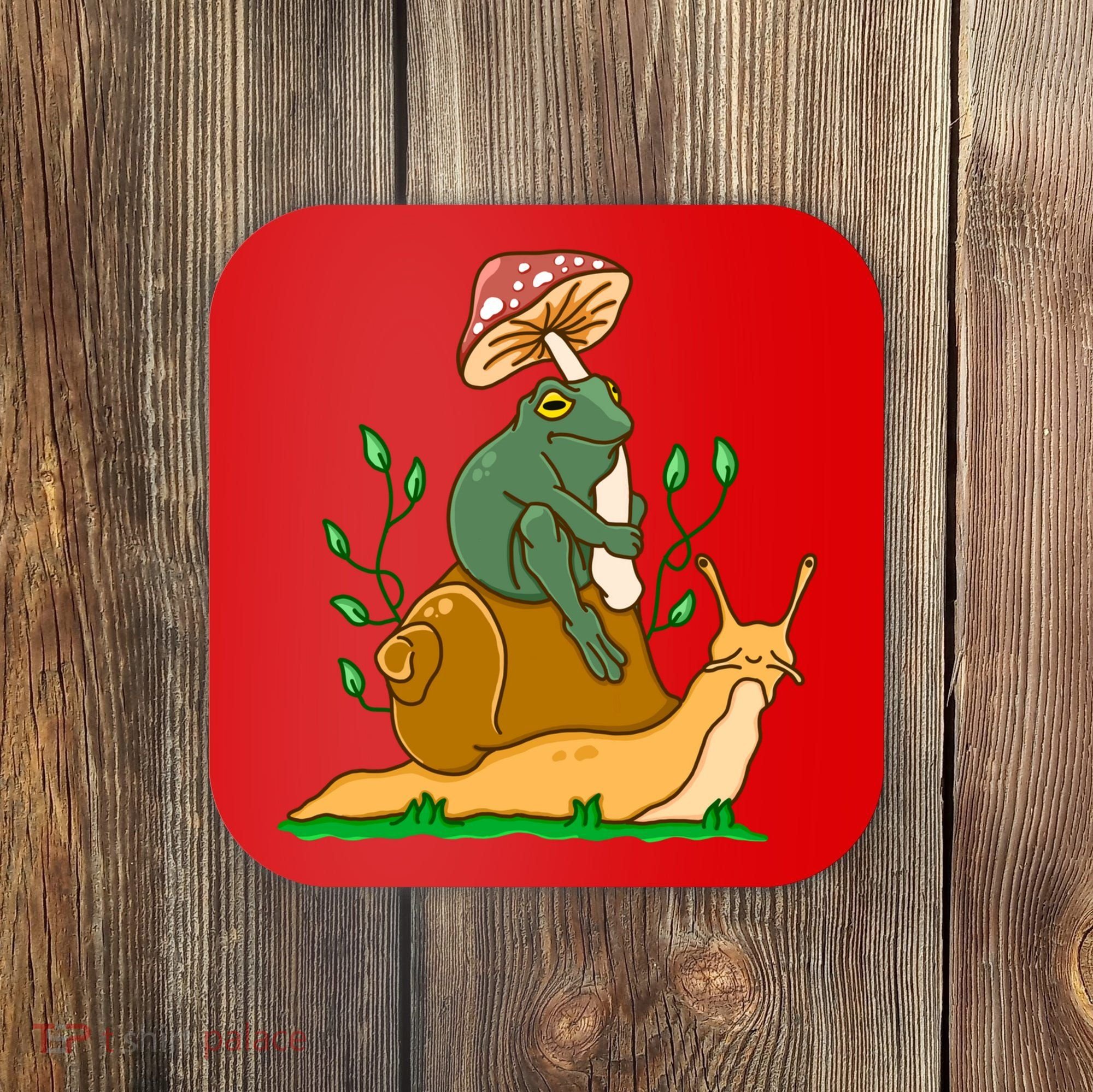 Whimsical Frog Riding Snail With Mushroom Coaster
