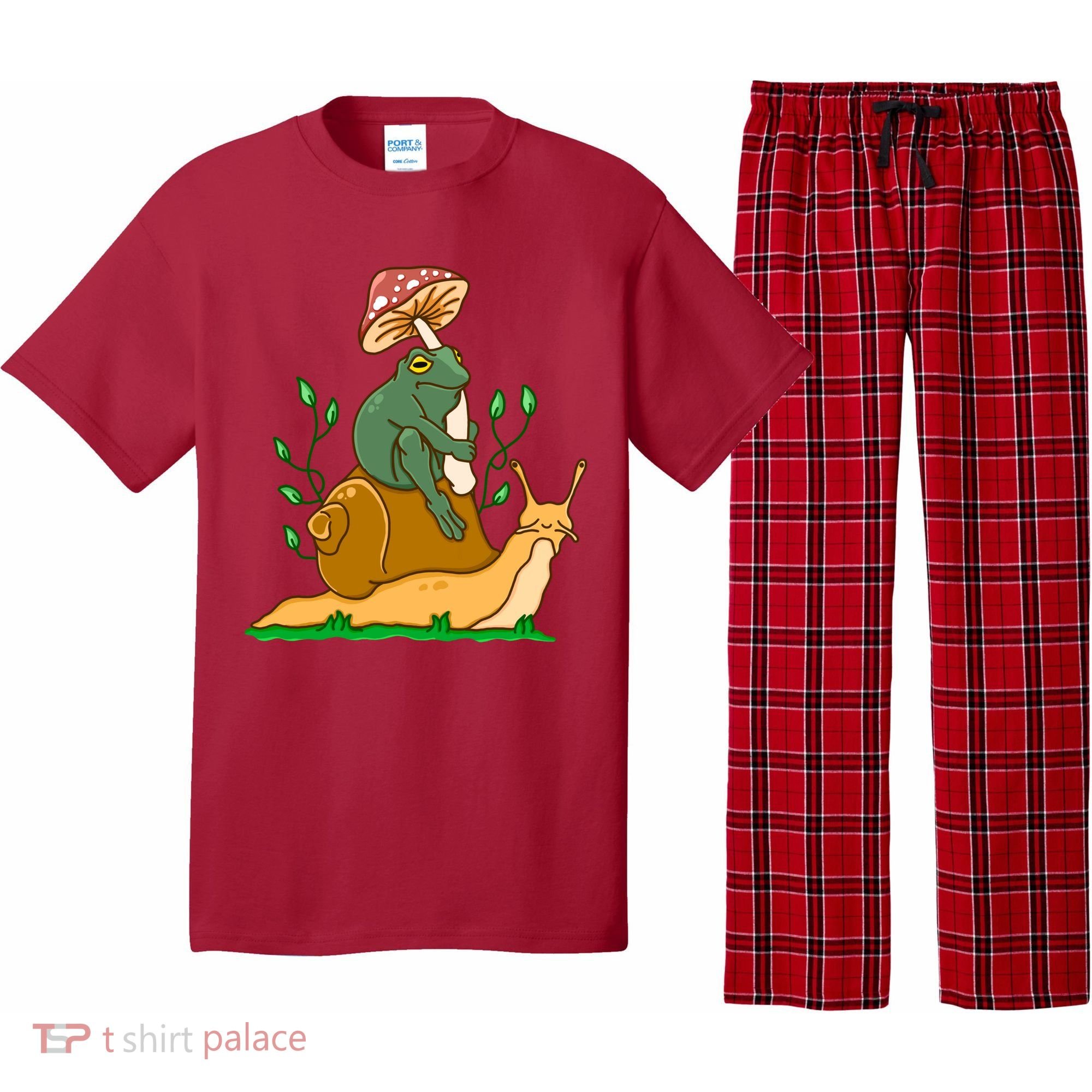 Whimsical Frog Riding Snail With Mushroom Pajama Set