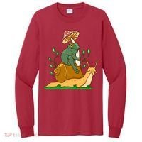 Whimsical Frog Riding Snail With Mushroom Tall Long Sleeve Shirt thumb 0